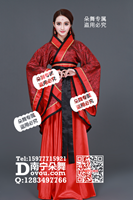 大红云纹黑边汉服女装