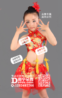 红色喜庆中国风龙纹旗袍领纱裙女童服_EX090