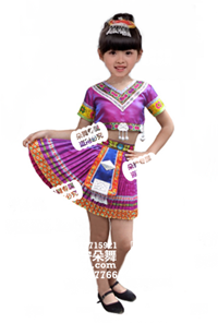 紫色壮苗瑶彝百褶短裙女童服