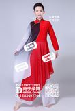 红白水墨古典男装