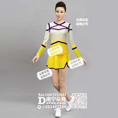 黄色紫边长袖体操啦啦操短裙