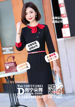 黑色红边斜襟连衣裙职业装