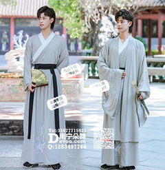 灰色蓝龙魏晋风交领齐腰汉服