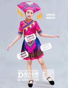 玫蓝过渡百褶壮族短裙女童