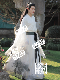 白黑水墨印染大袖汉服男装