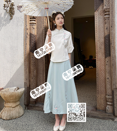 米衣蓝裙复古民国女装