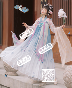 粉蓝蝴蝶齐胸唐制汉服