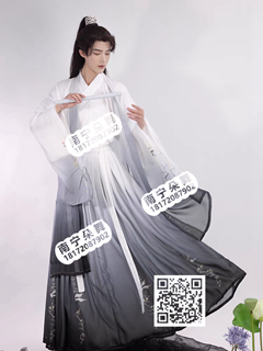 黑白渐变仙鹤大袖汉服男装