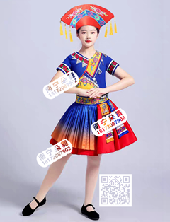 宝蓝红黄绣花壮族女童裙