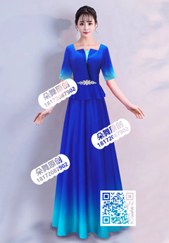 宝蓝蓝渐变荷叶摆长礼服
