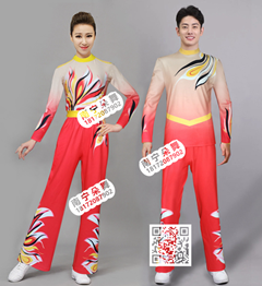 红黄火苗健美操啦啦操裤装男女装