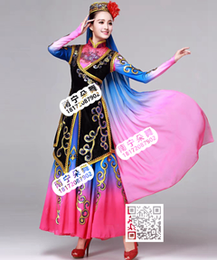 黑色马甲玫红过渡新建柯尔克孜族长裙