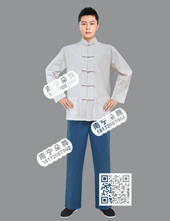 白底咖啡条纹蓝裤农民装