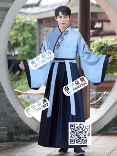蓝色广袖汉服男装