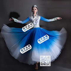 蓝白过渡银花蒙古长裙