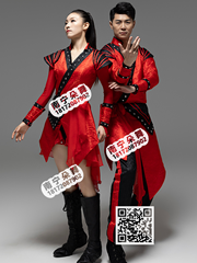 大红间黑领腰裙打鼓服男女当代