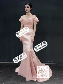 粉色亮钻修身鱼尾长礼服2