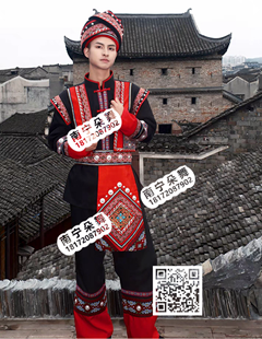 黑色红边假马甲壮族男装
