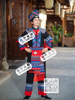 黑色蓝边披肩V领壮族男装