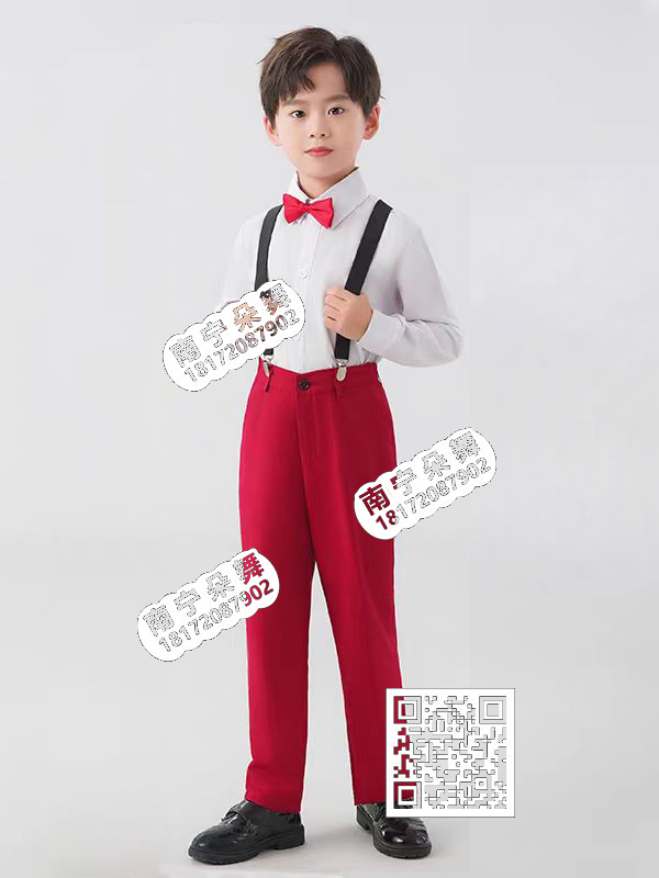 白衣背带红裤长袖男童