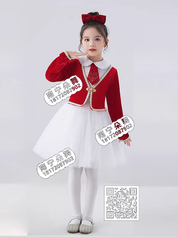 红色假两件长袖女童
