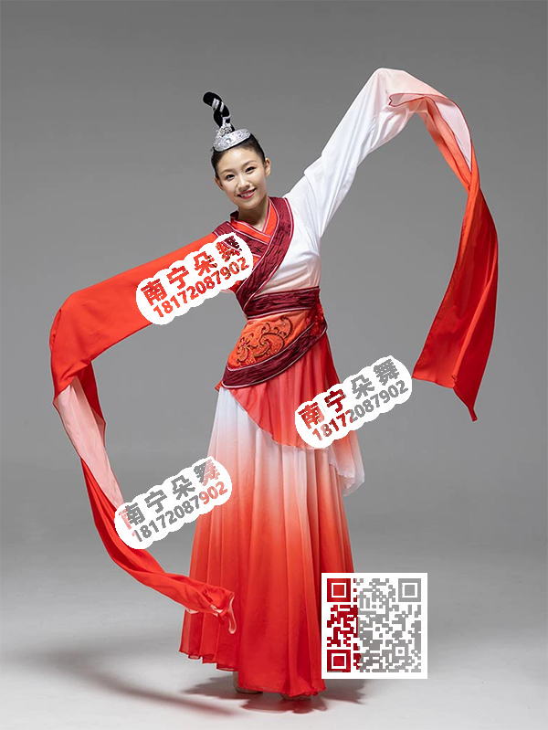 大红渐变白水袖念奴娇玉人舞古典女