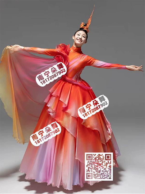 橘红渐变白多层裙盛世中国现代女