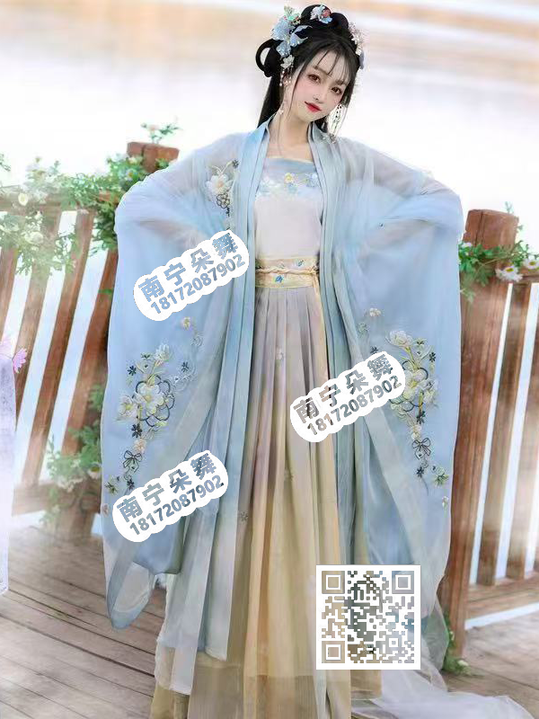 蓝纱衣黄裙绣花汉服女装