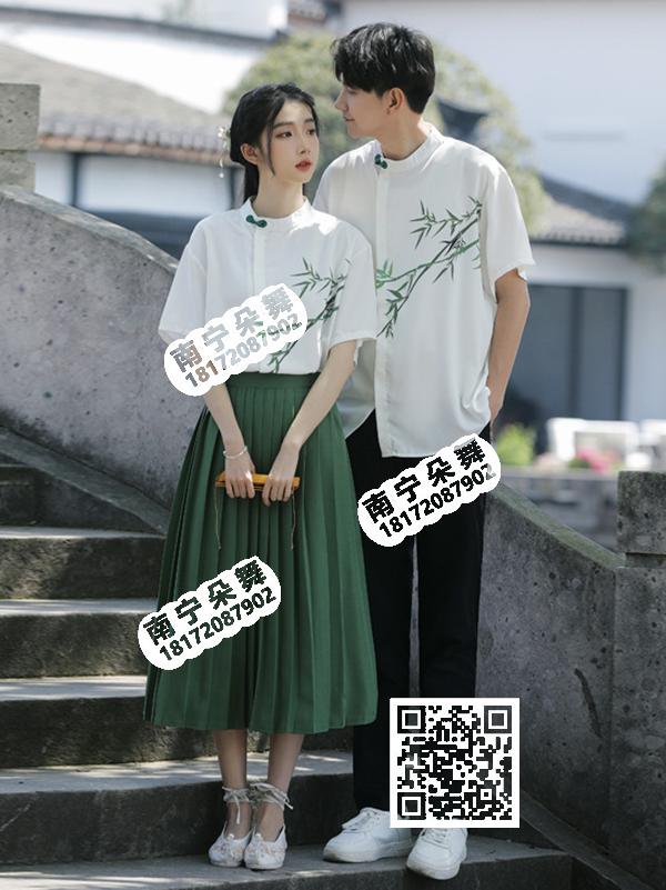 白衣绿裙竹叶新中式男女装