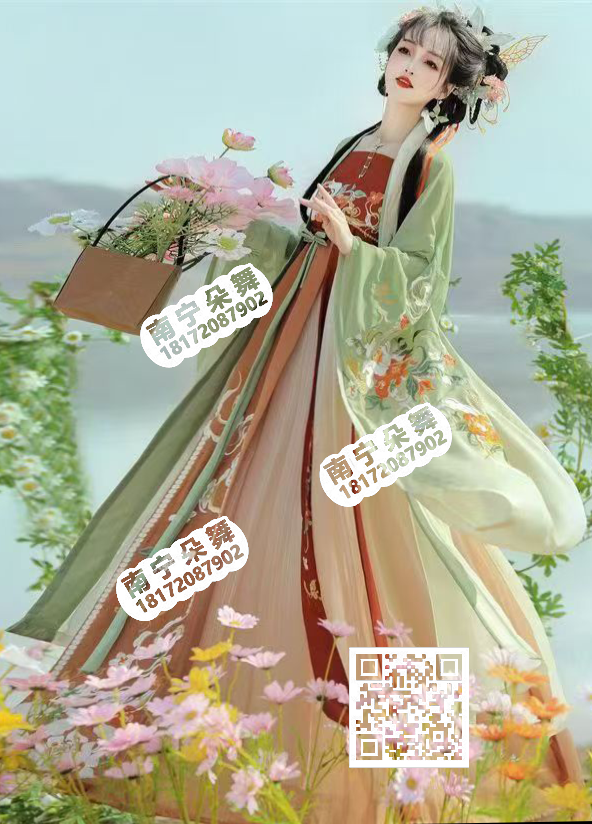 深红间青白渐变昙花女汉服0