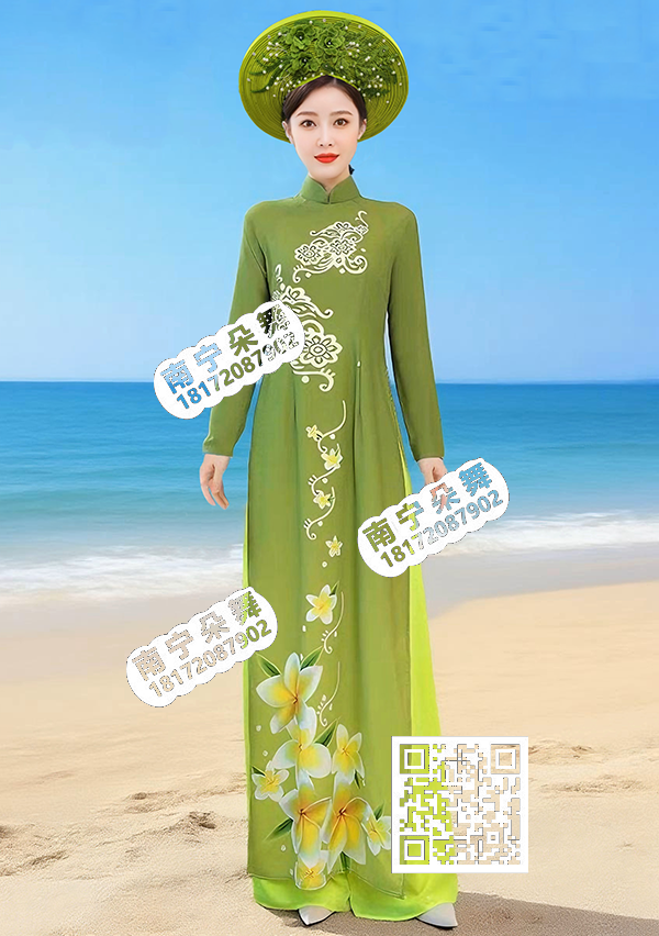 绿色鸡蛋花越南风京族女装