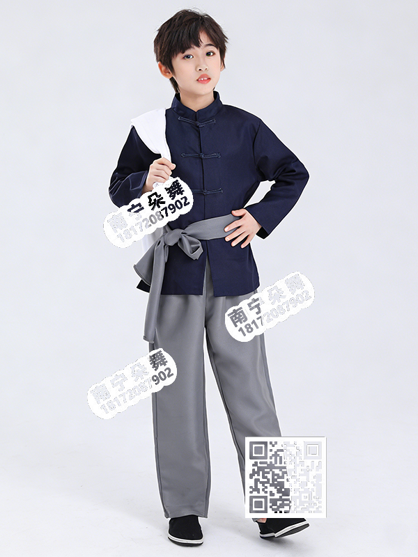 蓝黑衣灰裤小英雄雨来男童古装