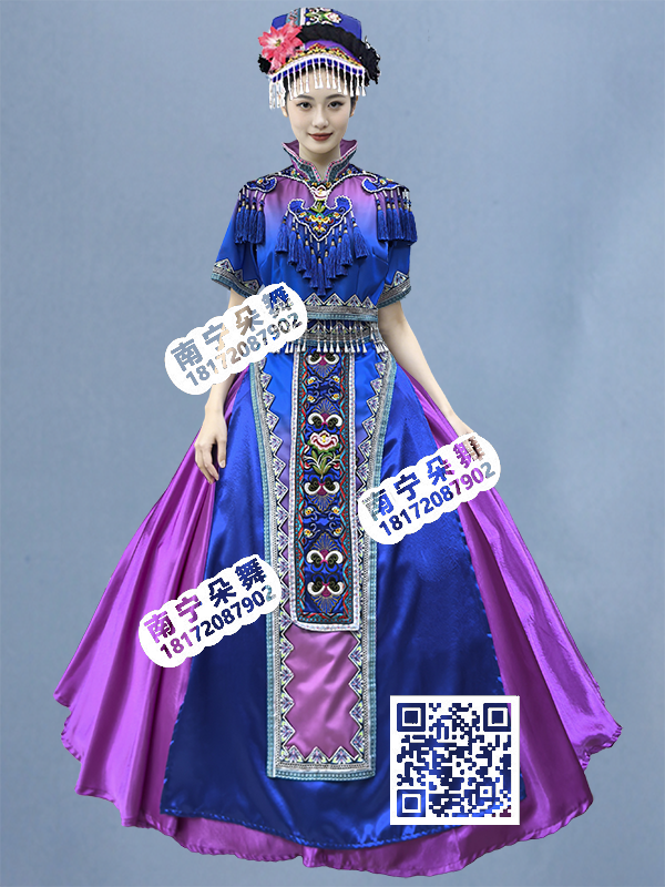 宝蓝紫裙蓝多片羌族长裙