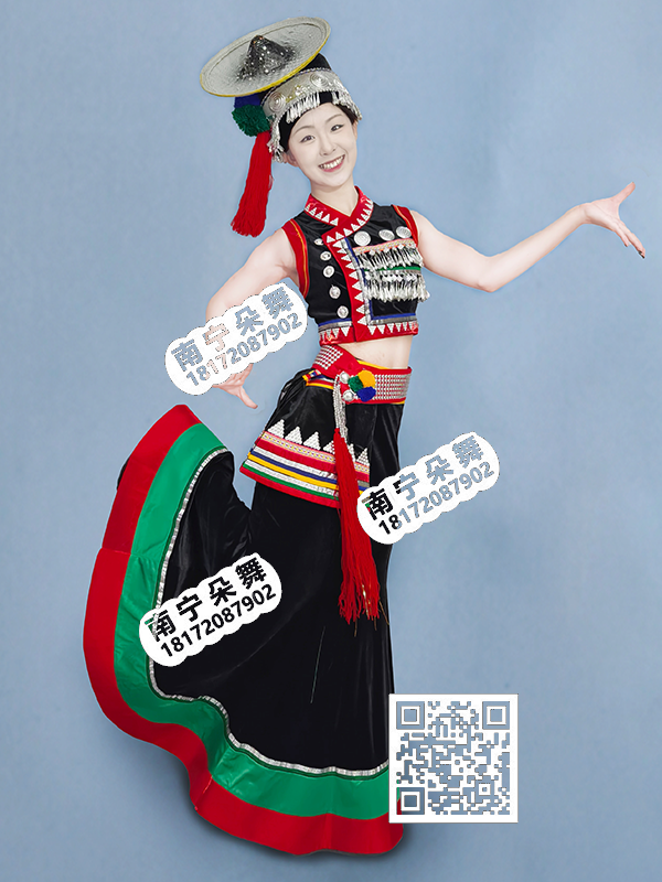 红绿边大摆裙无袖花腰傣族女服