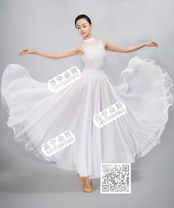 白色圆领无袖镂空肩白纱芭蕾长裙